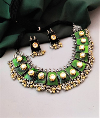 house of common Brass Silver Green Jewellery Set(Pack of 1)