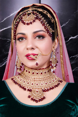 SHIV SHAKTI JEWELLERS Alloy Gold-plated Maroon Jewellery Set(Pack of 4)