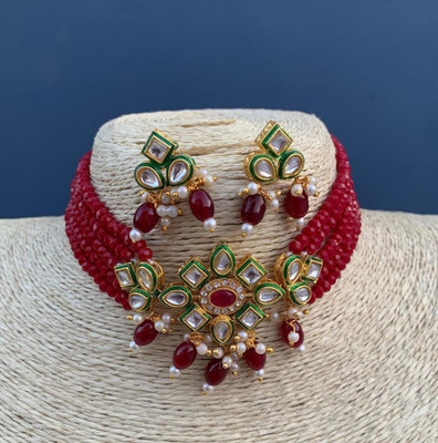 GEODE DELIGHT Alloy Gold-plated Maroon Jewellery Set(Pack of 1)