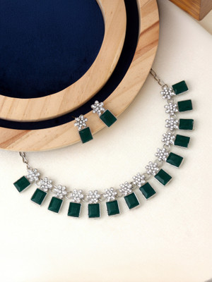 Atasi International Alloy Rhodium Silver, Green Jewellery Set(Pack of 1)