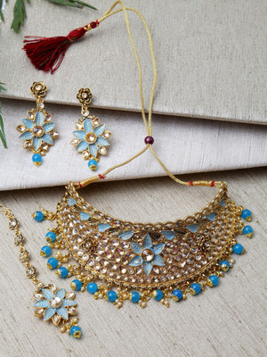 Anika's Creation Alloy Gold-plated Blue Jewellery Set(Pack of 1)