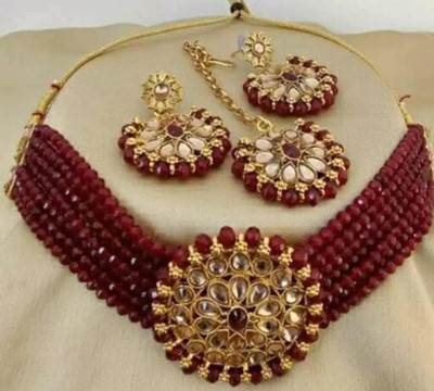 JMBW INTERNATIONAL Metal, Brass, Alloy Gold-plated Maroon Jewellery Set(Pack of 1)