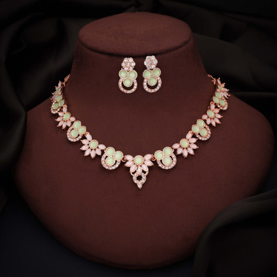 Dressberry Brass Gold-plated Rose Gold, White, Green Jewellery Set(Pack of 1)