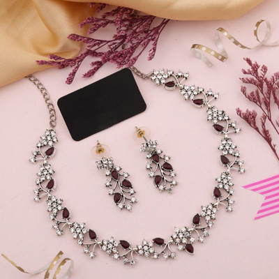 Parisal Brass Gold-plated Silver, Maroon Jewellery Set(Pack of 1)