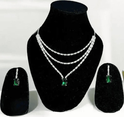 V.V. Sons Brass, Alloy Silver Green, Silver Jewellery Set(Pack of 1)