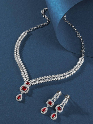 AKENTERPRISE Brass Silver Red Jewellery Set(Pack of 1)