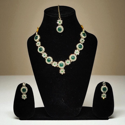 AjaraGems Alloy Gold-plated Green Jewellery Set(Pack of 1)