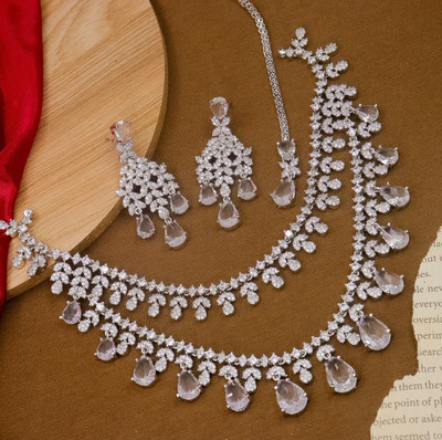 WAMIQA Brass Rhodium White Jewellery Set(Pack of 1)