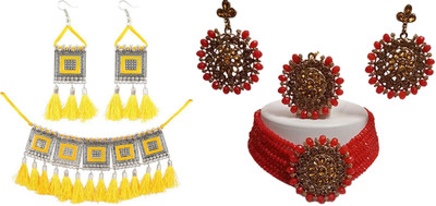 JMBW INTERNATIONAL Alloy Yellow, Silver, Red Jewellery Set(Pack of 2)