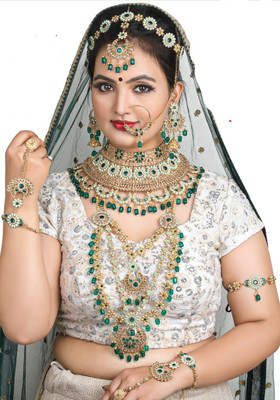 KK IMMITATION Alloy Gold-plated Green Jewellery Set(Pack of 10)