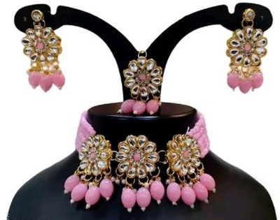 MsShop Brass Gold-plated Pink Jewellery Set(Pack of 4)