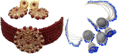 JMBW INTERNATIONAL Alloy Maroon, Silver Jewellery Set(Pack of 2)