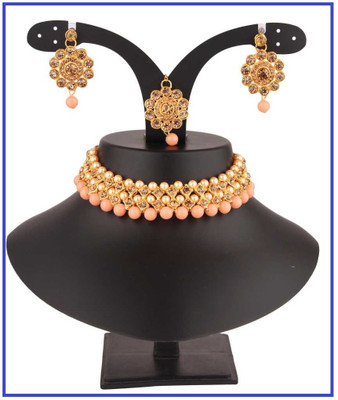 Arti creations Brass Gold-plated Gold, Orange Jewellery Set(Pack of 3)