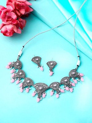 YELLOW CHIMES Oxidised Silver Brass Pink Jewellery Set(Pack of 3)