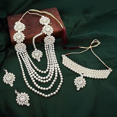 Aditya Fashion Metal Gold-plated White Jewellery Set(Pack of 1)