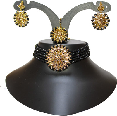Nifty Crystal Gold-plated Black Jewellery Set(Pack of 4)