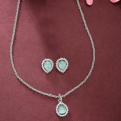 Pihoo Enterprise Alloy Silver Turquoise Jewellery Set(Pack of 1)