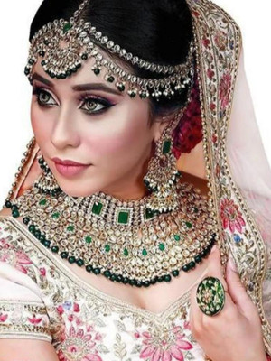 kavya jewellers Alloy Gold-plated Green Jewellery Set(Pack of 3)