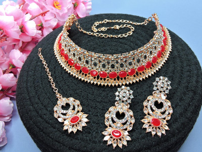 VATSALYA creation Alloy Gold-plated Red Jewellery Set(Pack of 1)