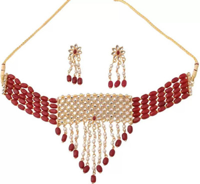 Svojas Brass, Alloy Gold-plated Red Jewellery Set(Pack of 1)