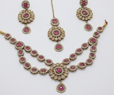 Defashions Alloy Gold-plated Pink Jewellery Set(Pack of 3)