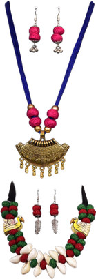 HOUSE OFF COMMON Oxidised Silver Blue, Pink, Gold, Multicolor Jewellery Set(Pack of 2)