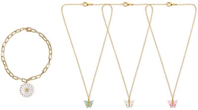 EnlightenMani Alloy Gold-plated Turquoise, Pink, White Jewellery Set(Pack of 4)