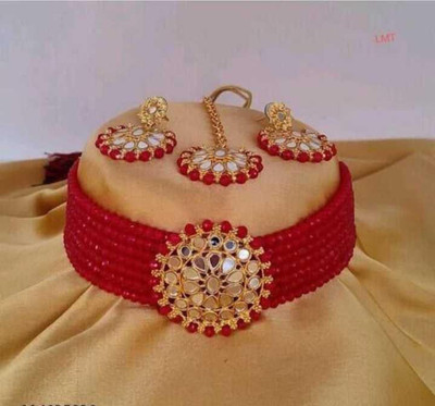 Ruhi Alloy Gold-plated Red Jewellery Set(Pack of 1)
