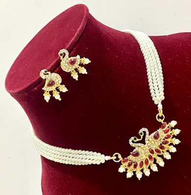 Vacker Alloy Gold-plated Pink Jewellery Set(Pack of 1)