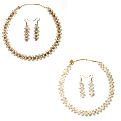 PRAGATI Alloy Gold, White Jewellery Set(Pack of 2)