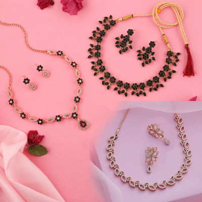 brado jewellery Brass Gold-plated Rose Gold, Gold, White, Black Jewellery Set(Pack of 3)