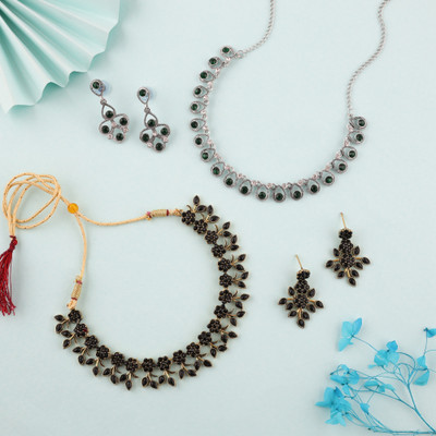 Alasca Brass Gold-plated Silver, Gold, Green, Black Jewellery Set(Pack of 2)