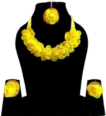 Harshita Fabric Yellow Jewellery Set(Pack of 4)