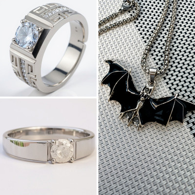 KURMASHOP Stainless Steel Sterling Silver Silver, White, Black Jewellery Set(Pack of 3)