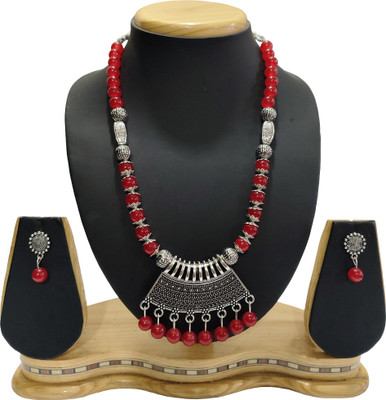 HARIHARA FASHION Oxidised Silver Red, Silver Jewellery Set(Pack of 1)