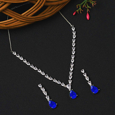 Zoey Brass Rhodium Blue, Silver Jewellery Set(Pack of 3)