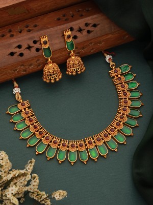 SARAF RS JEWELLERY Alloy Gold-plated Green Jewellery Set(Pack of 2)