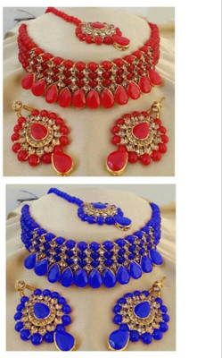 Ruhi Alloy Gold-plated Red, Blue Jewellery Set(Pack of 1)