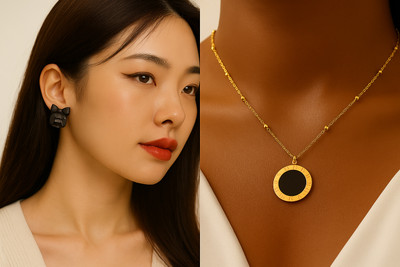 Henuka Alloy Gold-plated Black Jewellery Set(Pack of 2)