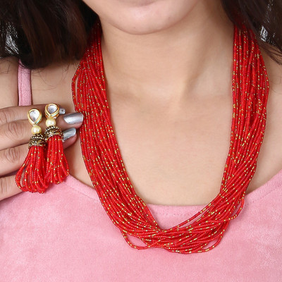 Henuka Copper Gold-plated Red Jewellery Set(Pack of 1)