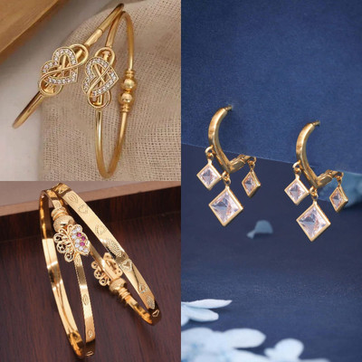 Sangria Brass Gold-plated Gold, Green Jewellery Set(Pack of 3)