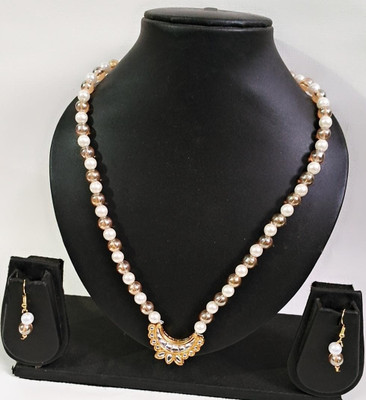Ms Silk Thread Nackalace Glass Gold, White Jewellery Set(Pack of 1)