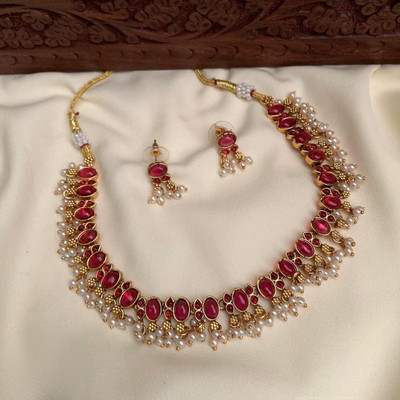 REDMOD Alloy Gold-plated Gold, Red Jewellery Set(Pack of 1)