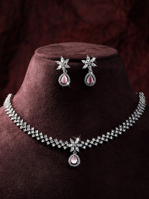 ASMITTA Jewellery Brass Rhodium Silver, Pink Jewellery Set(Pack of 3)