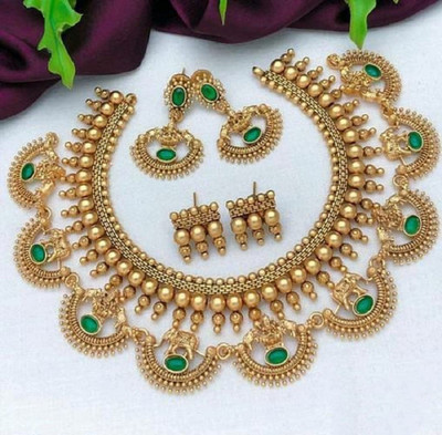 KEYMAX Alloy Gold-plated Green Jewellery Set(Pack of 1)