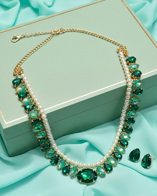 MANSIYAORANGE Brass Gold-plated Green Jewellery Set(Pack of 3)