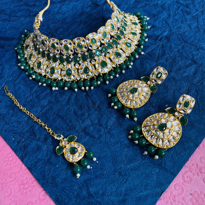 VATSALYA creation Alloy Gold-plated, Silver Green Jewellery Set(Pack of 1)