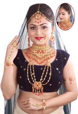 Kirti Traders Alloy Gold-plated Red Jewellery Set(Pack of 1)