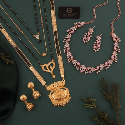 Divastri Brass Gold-plated Silver, Pink, Green Jewellery Set(Pack of 2)