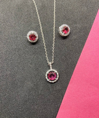 Hemshail Crystal Silver Red Jewellery Set(Pack of 3)